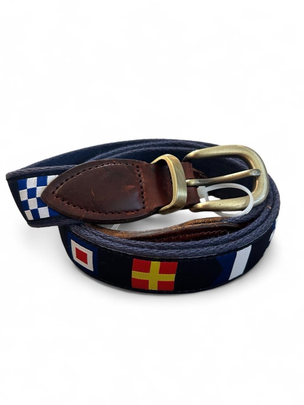 Navy Embroidered Nautical Flag Men's Belt with Brass Buckle